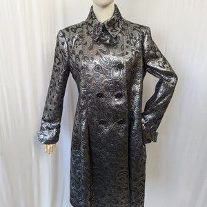 Burberry Metallic Dark Silver Double Breasted Trench Coat Size US 12